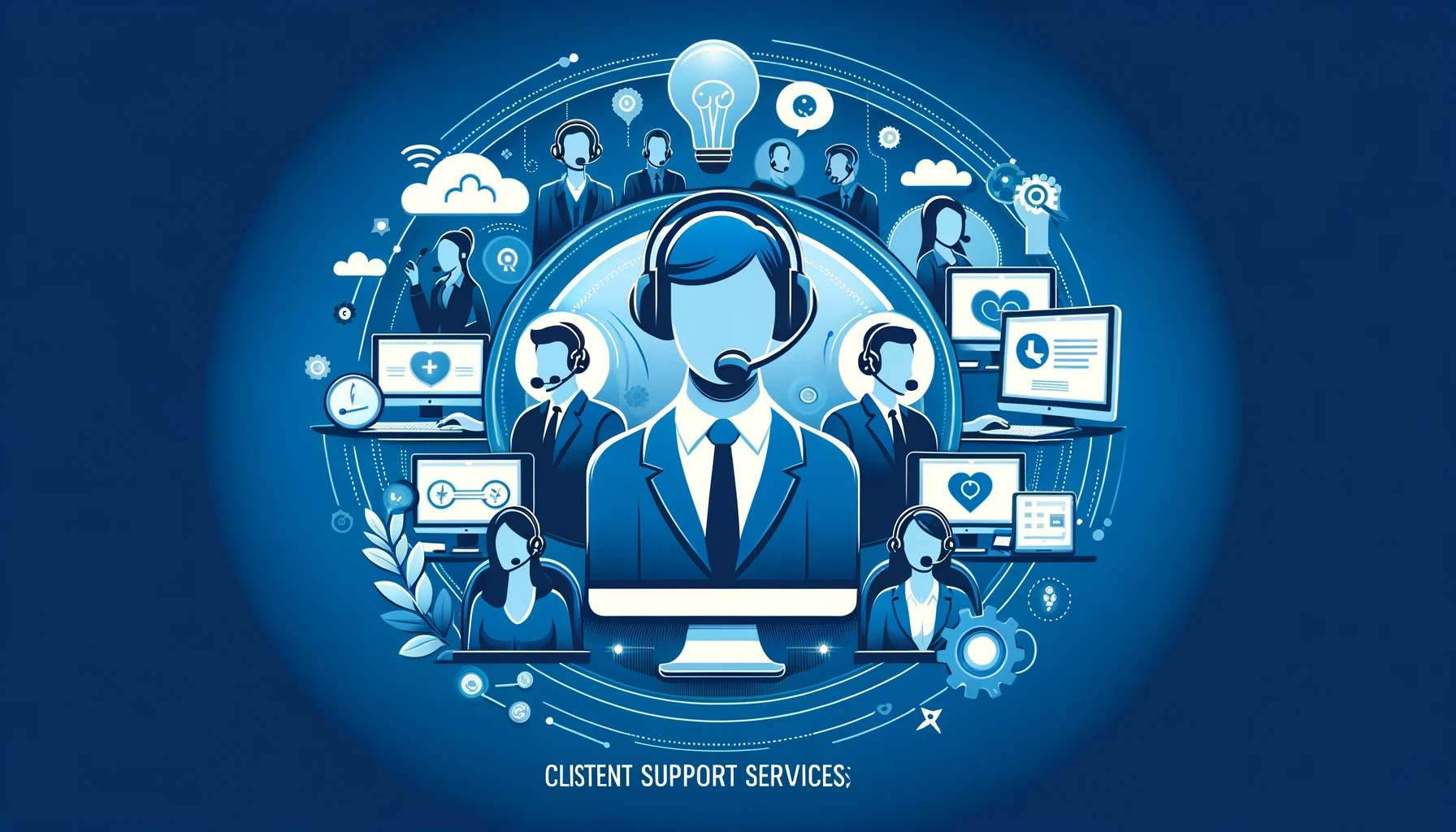 DALL·E 2024-05-10 19.20.07 - Create a professional image representing 'Client Support Services' in a format of 500 by 333 pixels, suitable for a blue color layout. The design shou