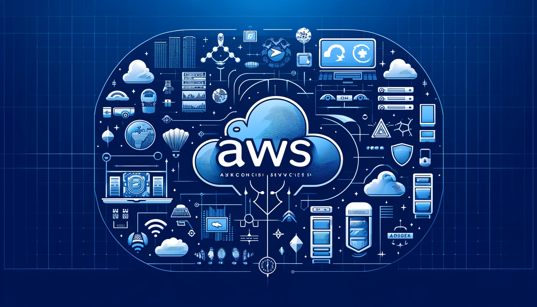 DALL·E 2024-05-11 17.18.06 - Design a compact and visually appealing image representing AWS (Amazon Web Services) tailored to a size of 500 by 333 pixels in a blue layout. The ima