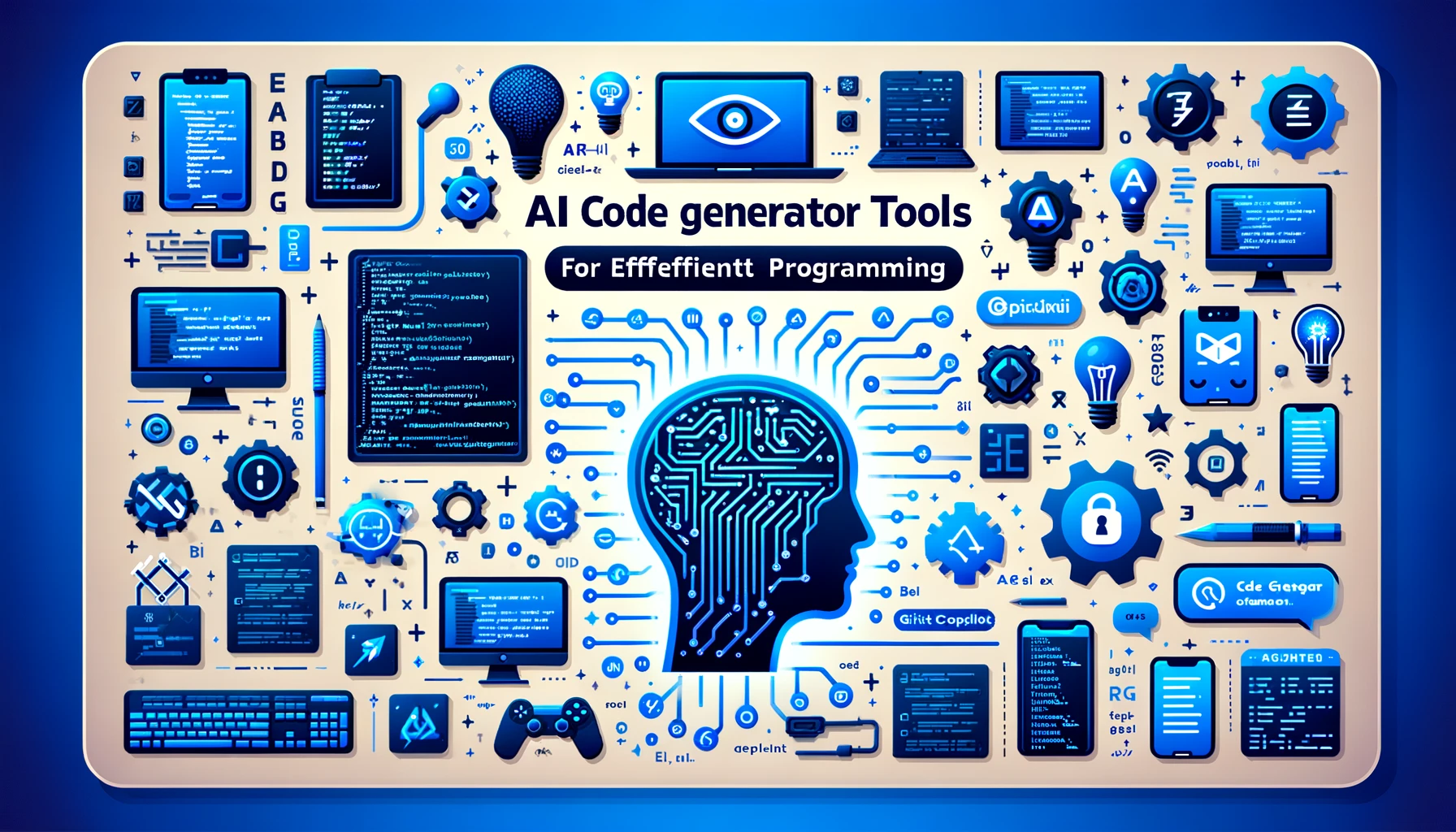 DALL·E 2024-05-12 16.07.47 - Design an engaging and informative image titled 'Top AI Code Generator Tools for Efficient Programming', tailored to a size of 500 by 333 pixels in a